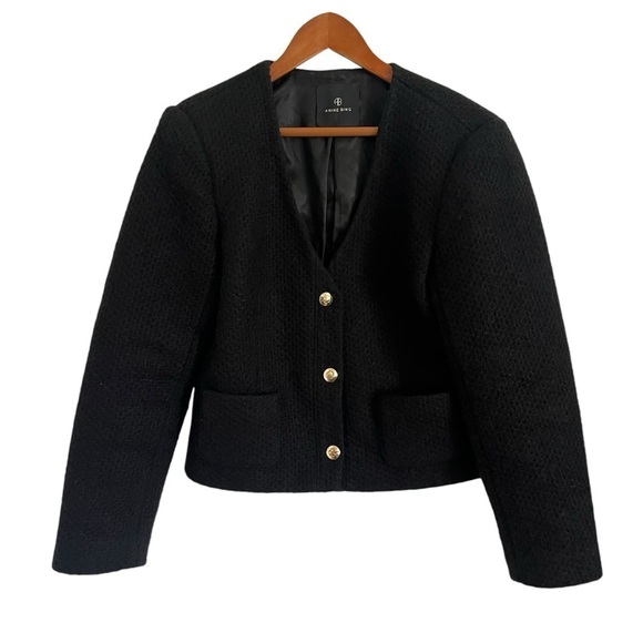 ANINE BING Anitta Black Boucle Tweed Jacket with Gold Buttons - Picture 3 of 11